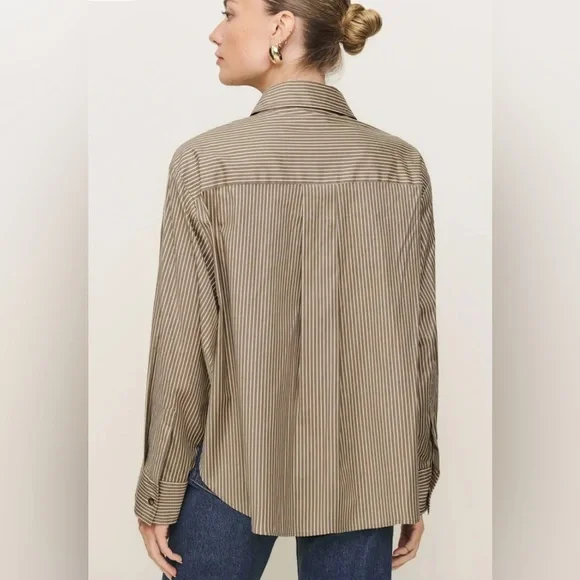 Reformation Andy Oversized Shirt in taupe stripe - Picture 2 of 8